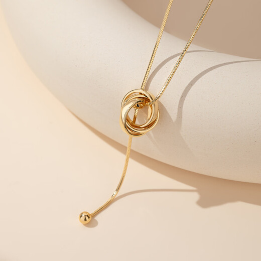 Yalundi golden double ring long necklace sweater chain light luxury high-end accessories women's 2025 new decorative long pendant