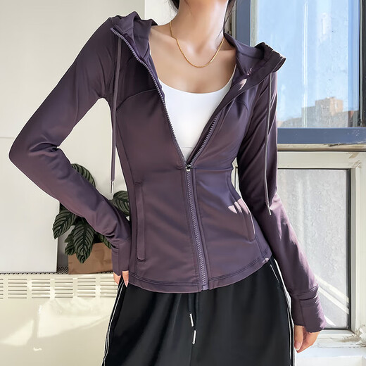 LULULOMDDW Pilates casual sports long-sleeved jacket for women slimming stand-up collar tight fitness training running yoga clothing top women black S