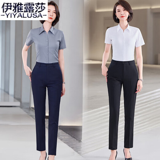 Iyalusa Business-Hemden für Damen und Herren, kurzärmelige Hemden mit V-Ausschnitt, Sommer, bügelfreie Bambusfaser, Business, formelle Gruppenarbeitskleidung 698, schwarze Kurzarmhemden für Damen mit V-Ausschnitt 3XL