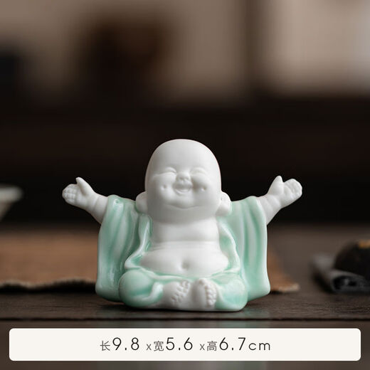Lakeside Residence Celadon Big Belly Maitreya Buddha Tea Pet Ornament Can Raise Cute Laughing Buddha Little Monk Flower Pot Ornament Tea Set with Smile Always Open Celadon