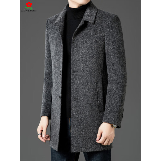 MONTAGUT 2025 new double-sided cashmere coat men's mid-length windbreaker thickened casual woolen woolen coat luxury khaki M 170
