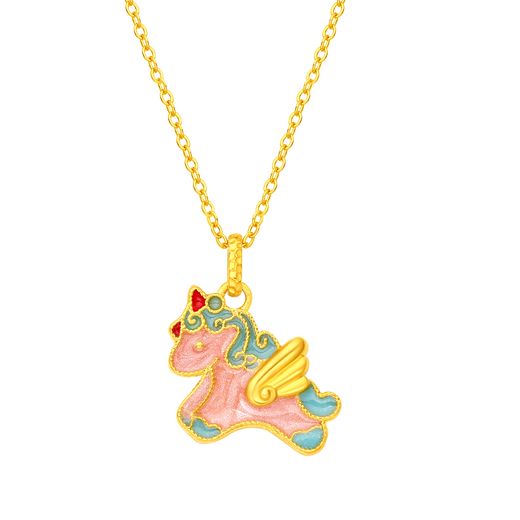 Mingzuan International 18K Gold Little Pegasus Pendant Women's au750 Unicorn Horse Element Zodiac New Birthday Gift for Girlfriend