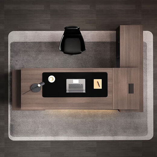 Boss desk office chair combination simple modern president desk executive desk supervisor manager desk office furniture new Chinese style business solemn style single cabinet 1.8 meters boss desk + chair + 6 door bookcase