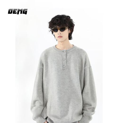 OEMG Henry collar solid color cleanfit sweater men's autumn and winter trendy brand sweater tops lazy style jacket floral gray XL recommended 110-130Jin Jin equals 0.5 kg