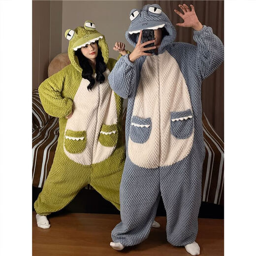 Mengdong Mickey Coral Velvet Pajamas Women's One-piece Couples Autumn and Winter Thick and Warm Men's Thickened Flannel Home Clothes SDM One-piece 81318 Milk Dragon 3XL Men's Size (170-200Jin Jin is equal to 0.5 kg