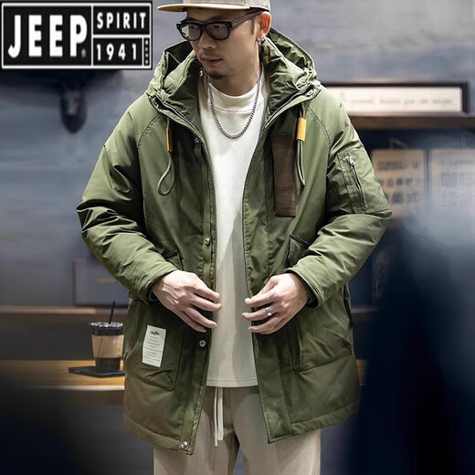 JEEP SPIRIT American trendy brand Parker down jacket men's winter workwear assault men's mid-length hooded military coat black top pick 4XL recommended 190-210Jin Jin equals 0.5 kg