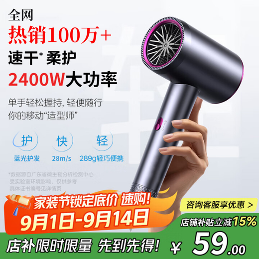 100w+ positive reviews Philips (PHlLlPS) same style hair dryer for home silent negative ion high power does not damage hair high-speed hair dryer barber shop special hair dryer platinum gray-high-speed hair dryer-hairdresser