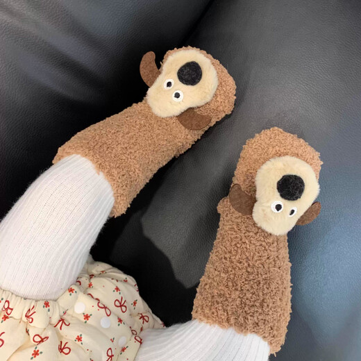 心楠婴儿地板袜宝宝地板鞋儿童毛绒袜室内步前鞋秋冬保暖加绒地毯袜 棕色小羊毛绒袜（内长9-12cm） 0-1岁