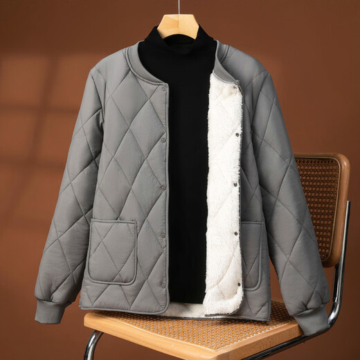 Men's lining cotton-padded jacket winter plus velvet thickened short style inner-wearing office worker base warm school uniform artifact cotton jacket navy blue zipper XL 120-140Jin Jin is equal to 0.5 kg