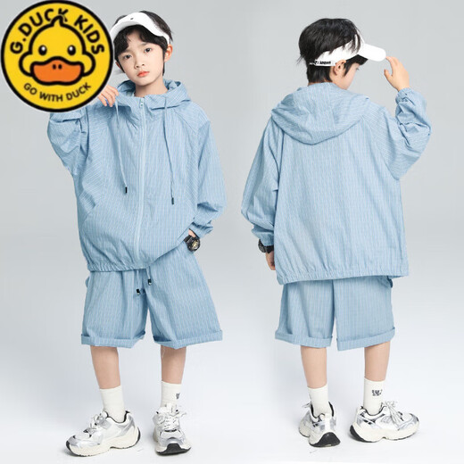 G.DUCKKIDS Boys Summer Wear Simple Western Style Sun Protection Clothing Set 2025 New Medium and Large Children Thin Style Children Fashionable Handsome Sports Blue 150 cm