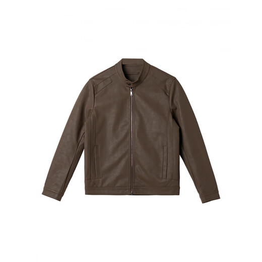 Falling men's style stand collar pu leather jacket men's spring and autumn Korean style light mature style casual leather jacket top trend coffee color 4XL weight 170-185Jin Jin is equal to 0.5 kg