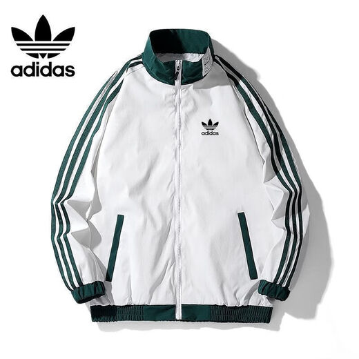 Adidas Clover Sports Jacket for Men and Women Spring and Autumn Thin Trendy Versatile Casual Hoodless Stand Collar Sports Jacket Leaf-Green M