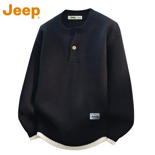 Jeep (JEEP) American high-end fake two-piece sweater for men autumn and winter 2025 new loose casual Henry collar sweater top Ancora red counter genuine L Recommendation 105-120 Jin Jin is equal to 0.5 kg
