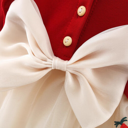 Pdmcms girls' clothes autumn and winter long-sleeved baby girl's one-year-old dress Chinese style hundred-day tutu skirt princess skirt full moon dress red butterfly skirt gauze skirt long sleeve 90 yards