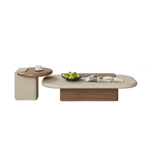 Jianlan designer simple coffee table combination Song's aesthetic living room home high-end small apartment secondhand dopamine tea table walnut color + light khaki 1.3 meters combination coffee table 5cm table