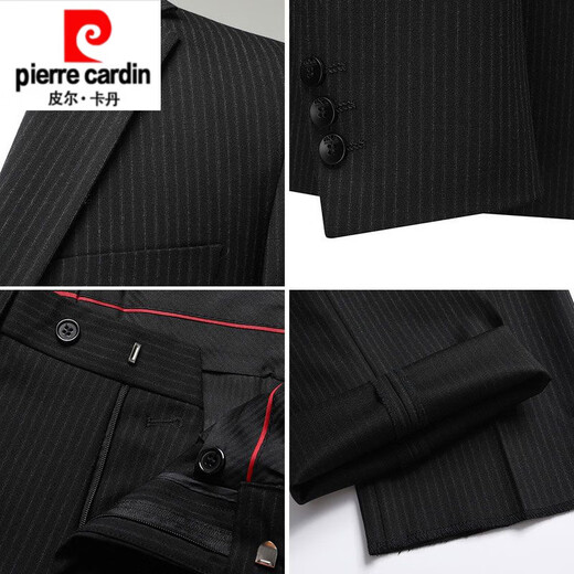 Pierre Cardin high-end 100% wool suit suit men's business casual group professional striped suit men's slim suit jacket black striped clothes + pants M 170 yards / 48 yards authentic guarantee