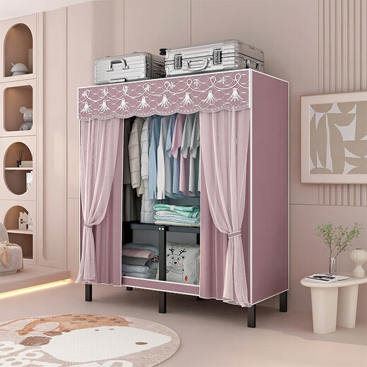 Wardrobe installation-free folding simple wardrobe cream style home bedroom cabinet 28MM one-piece cloth wardrobe wardrobe light Yami folding installation-free 1.05 meters