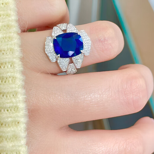 HEEKAIYI Sapphire Ring Female Royal Blue 18k Gold Diamond Ring Chinese Valentine's Day Birthday Gift for Wife and Girlfriend Selected 4.1 Carat/Royal Blue