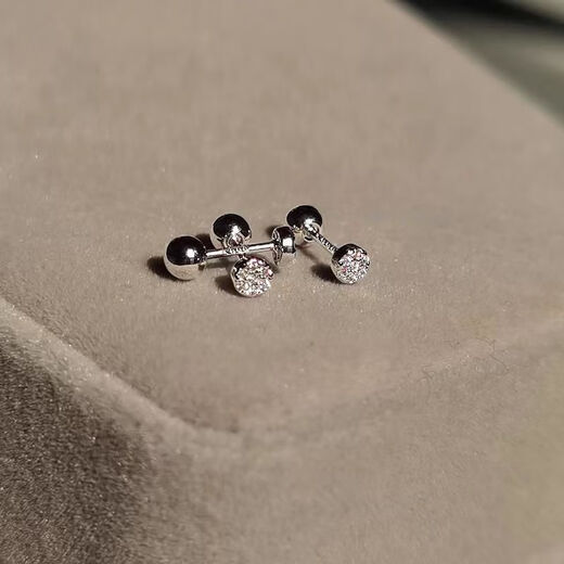 RSRDDY Lao Phoenix 9999 sterling silver hypoallergenic earrings silver needle zircon double-headed sleep-free earrings screw ear bone for women round full diamond earrings ear piercing Lao Fengxiang same style 1 pair