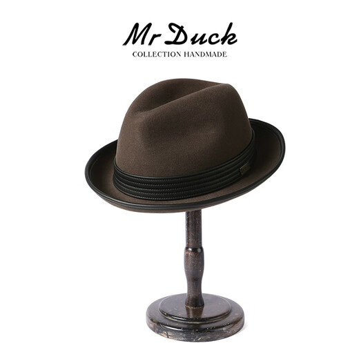 Mr DUCK25 new winter product, Australian superfine wool hat, men's high-end foldable British jazz hat, sheepskin hat strap, retro brown coffee (100% wool)-MW56261 S (suitable for 52-55cm head circumference, small head circumference)