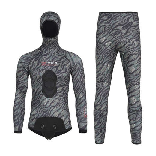 Oeny wetsuit professional men's two-piece 155MM dry-dry free deep diving thickened warm long-sleeved pants hunting suit 3.5MM top + trouser cover/body lining XS one size fits all