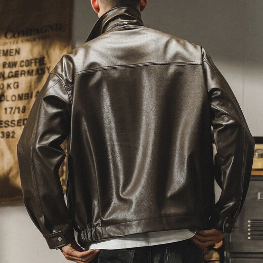 Jeanswest PU Leather Jacket Men's American Heavyweight Loose Casual Maillard Retro Motorcycle Leather Jacket Autumn and Winter Jacket Brown 2XL Size 160-180Jin Jin is equal to 0.5 kg