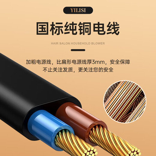 Hair dryer for hair salons, strong wind, home barber shop high-power negative ion silent quick-drying hair care hair dryer, blue light hair care, dark night black 1300W six-piece set + manicure bag