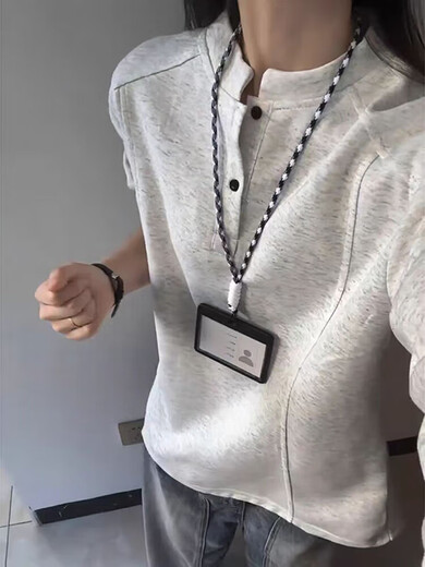 Yingtang Henry Collar Sweatshirt Men's Spring and Autumn Style American Deconstructed Heavyweight Bottoming Shirt Loose Jacket Top Men CLF-H502 Light Gray M