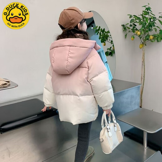 G.duck Little Yellow Duck Girls' Cotton Clothes Winter Jackets Thick Warm Gradient Color Fashionable Western Fashion Middle and Older Children's Cotton Clothes Pink 319 Gradient Pink Sweaters 140 Suitable Height 130-140cm Age 9-10 Years Old