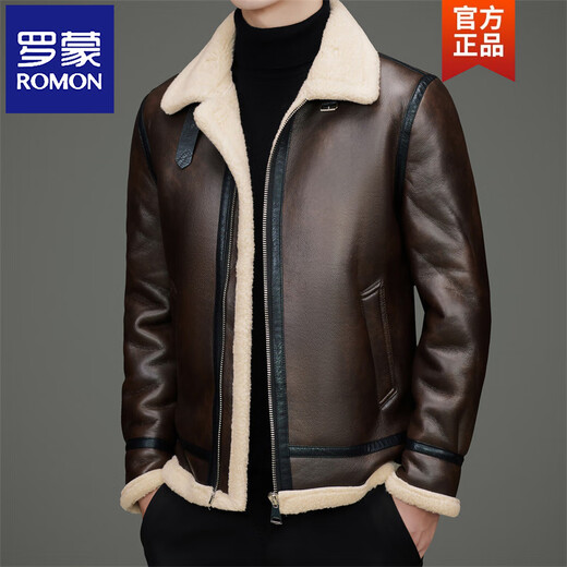 ROMON plus velvet imitation leather men's winter thickened and warm imitation leather jacket fur all-in-one jacket fashionable casual leather jacket black XL