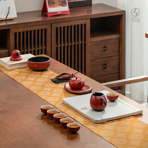 Wanqiantang (Edenus) high-end tea set set home living room tea set full set gift gift box grand exhibition complete set lacquer red glaze