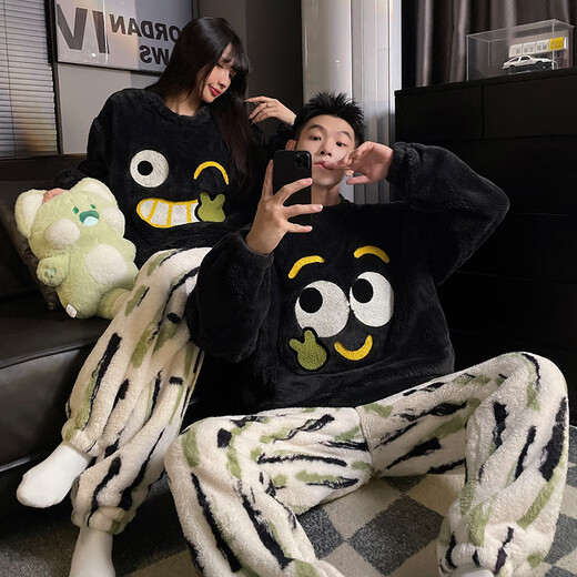 Gongdie Dachshund Couple Pajamas Autumn and Winter Coral Velvet Thickened Plus Velvet Men and Women Cute Cartoon Home Clothing Set H9991 2XL Women's Size Recommended Weight 140-160Jin Jin is equal to 0.5 kg