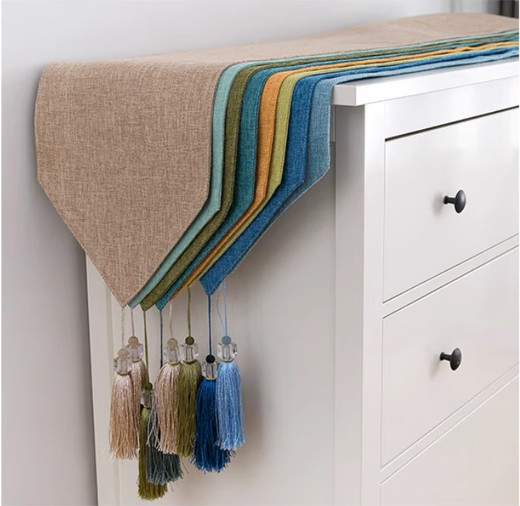 Jingying Solid Color Table Flag Modern Simple Nordic TV Cabinet Shoe Cabinet Chest of Drawers Cover Cloth Table Decorative Cloth Long Bed End Cloth Soya Rice White 30cm*120cm