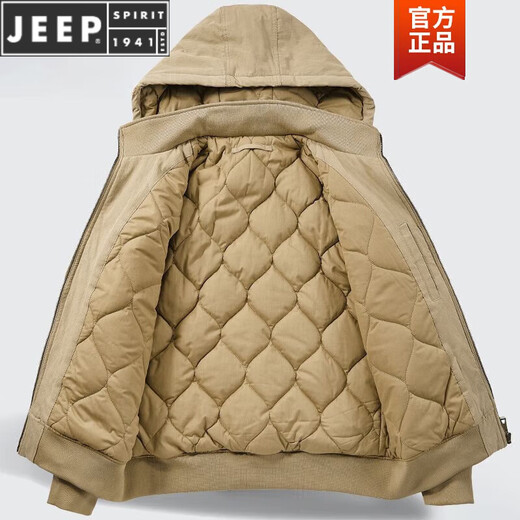 JEEP SPIRIT pure cotton coat men's autumn and winter loose large size workwear thickened American retro hooded jacket cotton jacket for men Khaki M Recommended 100Jin Jin is equal to 0.5kg -115Jin Jin is equal to 0.5kg