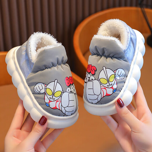 Authentic Ultraman Winter Children's Cotton Shoes Cartoon Boys and Girls Indoor and Outdoor Warm Waterproof Baby Bag Heel Cotton Shoes Upgraded Version Sapphire Blue 12 28/29 Foot Length 17.5CM 4-5 Years Old