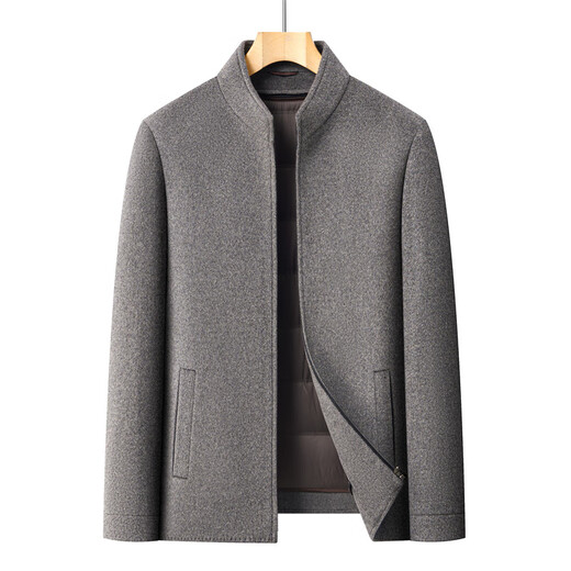 JINBA Wool Woolen Jacket Coat Men's Short Autumn and Winter Clothing Thickened Lapel Middle-aged Men's Woolen Men's Clothing Khaki M