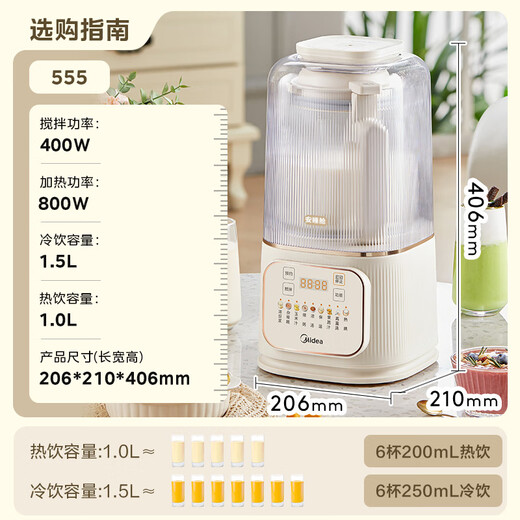 Midea Sleep Wall Breaker Home 1.5L Intelligent Noise Reduction Fully Automatic No-cook Soybean Milk Maker Light Sound 44 Decibels Multifunctional Grain and Food Supplement Juicer 555 National Subsidy
