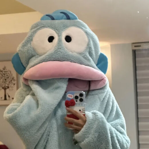 Gongziyu clownfish nightgown, college students' full life pajamas, funny clownfish nightgown cartoon winter thickened blue blue clownfish jumpsuit warm plus velvet S 70=90