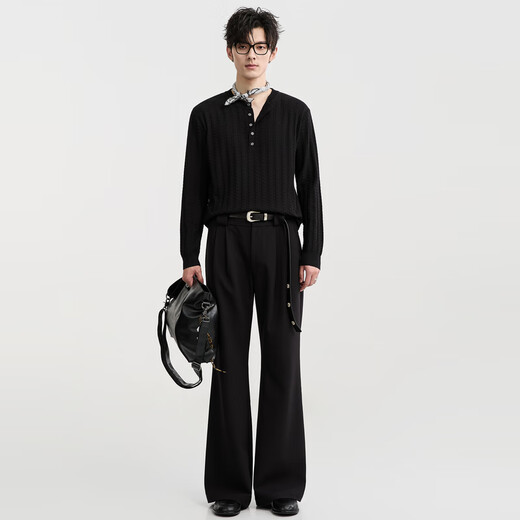 Earl Zall Henry collar jacquard texture 25 autumn knitted long-sleeved T-shirt men's casual bottoming shirt