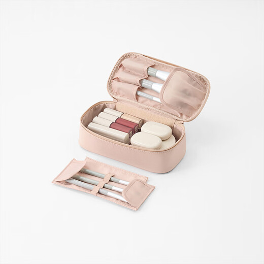 MUJI recycled polyester fiber flat cosmetic bag cosmetics storage portable toiletry bag new product OHV5CC4S pink beige