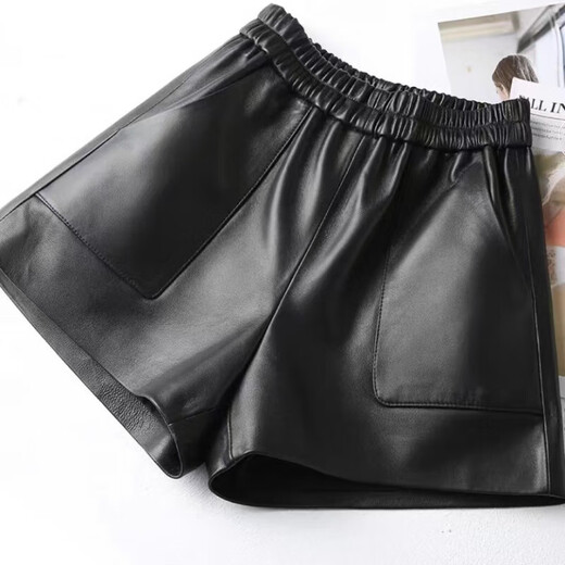 Haining Genuine Leather Shorts Women's 2025 Autumn New Casual Versatile Wide Leg Pants Sheepskin High Waist Slim Boot Pants Black 2XL