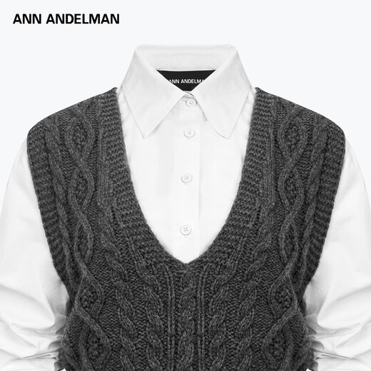 ANN ANDELMAN Real two-piece U-neck knitted vest white long-sleeved shirt retro college style simple and capable white XS