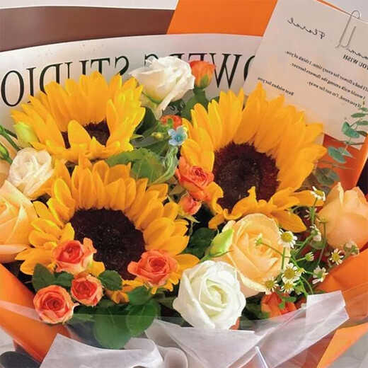 鲜花同城向日葵玫瑰混搭花束送女友闺蜜长辈生日礼物鲜花花店送花 共占春风丨3朵向日葵配香槟玫瑰混搭花束