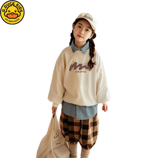 G.duck parent-child clothing for a family of three and four, 100-month-old one-year-old baby jumpsuit, mother-daughter sweatshirt, blue apricot 185 2XL