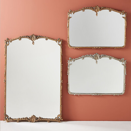 French retro European makeup mirror, dressing table, fireplace mirror, home bathroom bathroom mirror, anti-fog smart mirror, vertical 60*90CM+led touch light