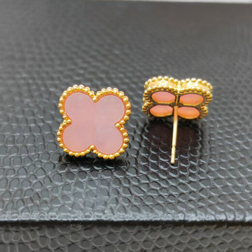 18K gold four-leaf clover earrings as a birthday gift for your girlfriend, versatile for daily commuting and dating, as a Valentine’s Day gift for girls, red