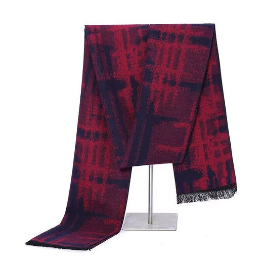 Ordos cashmere scarf men's plaid winter new Korean version thickened warm high-end gift scarf gray camel