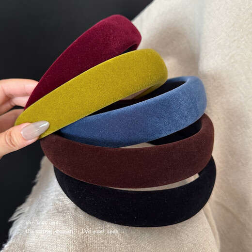 Morning Star Retro Solid Color Wide-brimmed Headband Women's Face Wash Headband Headband High Head Versatile Pressed Hairpin Autumn and Winter Temperament Hair Accessory Yellow Velvet Headband