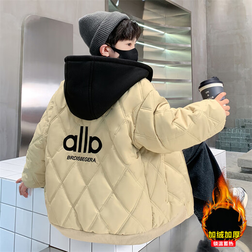 KATULANMAO children's clothing boys' winter cotton coats 2025 new quilted medium and large children's thickened coats boys' winter cotton coats Khaki 160