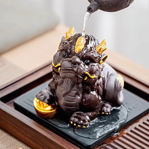Xixi Taitai purple clay Pixiu tea pet ornaments can be used to raise light luxury high-end tea sets, tea table decorations on the tea table, lucky tea play, purple sand lucky star Gaozhao - male and female pair